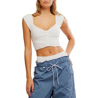 Free People FP Movement Breathe Deeper Crop Top in White at Nordstrom, Size X-Large