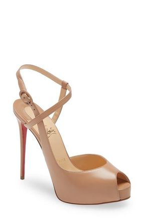 Christian Louboutin Jenlove Ankle Strap Peep Toe Stiletto in Nude at Nordstrom, Size 39