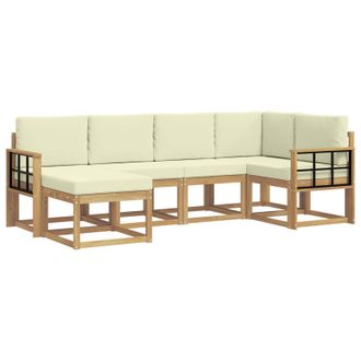 vidaXL Conjunto De Sof&aacute;s De Exterior 6 Pcs Blanco Y Crema Poli&eacute;ster Vidaxl