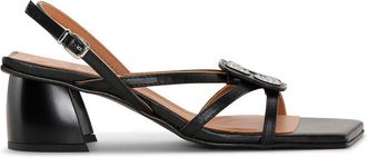 Ganni logo-plaque sandals - women - Leather/VEGEA/Rubber - 39 - Black