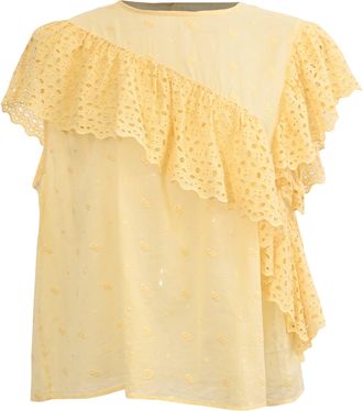 Isabel Marant Etoile Sorani Eyelet Blouse in Yellow Cotton