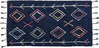 Beliani Alfombra De Algod&oacute;n Negro Azul Amarillo Blanco 80 X 150 Cm Hecho A Mano Corum