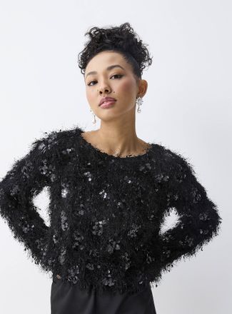 Twik Womens Sequined fuzzy sweater