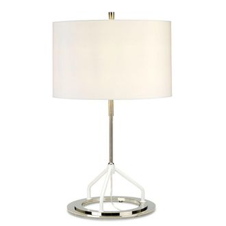 Loops Table Lamp White Shade Dark Grey Polished Nickel Finish LED E27 60W Bulb in Metallics