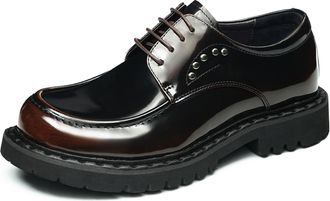 Generic Mens Lace Up Office Dress Shoes Low Block Heel Platform Shoes Round Toe Patent Leather Formal Shoe,Brown,8.5 UK