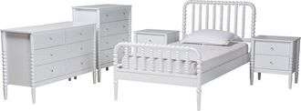 Baxton Studio Lucera Mid-Century Twin Size 5Pc Bobbin Bedroom Set