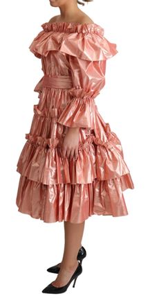Dolce & Gabbana Womens Pink Ruffled Dress Silk Cotton Gown