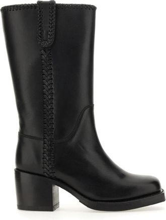 Hereu Elegante Haklaarzen van Leer - Dames - Laarzen met Hak - Zwart - 37 EU - Leer - Schoenen