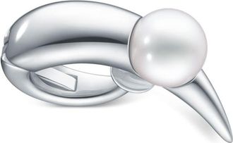 Tasaki 18kt white gold Collection Line Danger Horn Plus ear cuff - unisex - 18kt White Gold/Akoya Pearl - One Size - Silver