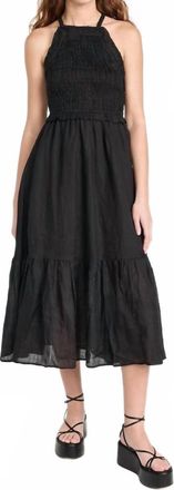 Sea New York Womens Cole Smocked Ramie Midi Dress In Black