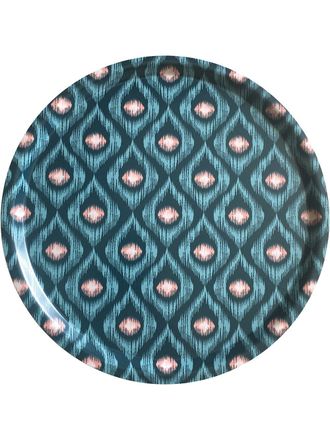 Les-Ottomans peacock-print wooden tray - Green