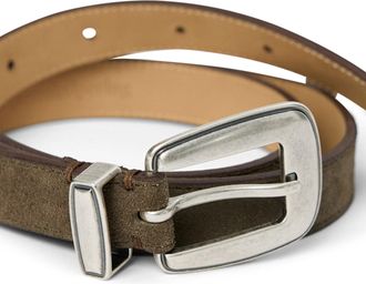 Mfpen Suede Slim Belt With Rectangular Silver Buckle