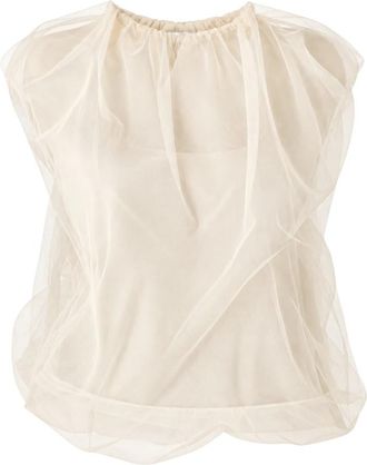 Meimeij Blouse met ronde hals zonder mouwen met tule overlay - Dames - Tops zonder mouwen - Beige - XS - Tule - Tops