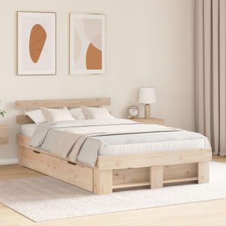 Berkfield Home Bed Frame with Drawers 140 x 190 cm - Solid Pine Wood in Beige