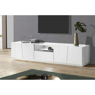 Dmora Dmora Mueble para TV para salón, Made in Italy, mueble para TV con 4 puertas y 1 cajón, 220x43h46 cm, color blanco brillante, con embalaje reforzado