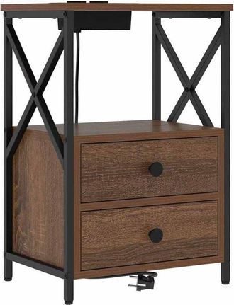 vidaXL Vidaxl - Bedside Cabinet with Charging Station Brown oak Engineered Wood
