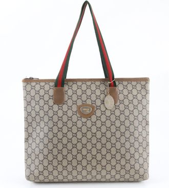 Gucci Brown Leather Coated Canvas Shoulder Bag Tote Bag (Pre-Owned)