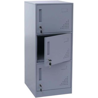 Hhg Armario Hhg-515, Taquilla, Armario Con Taquillas, Armario Con 3 Puertas, 90 X 38 X 45 Cm, Acero, Gris