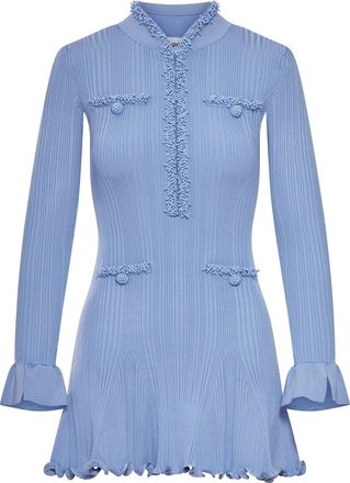Self Portrait MINI KNITTED DRESS WITH BLUE PEARL TRIM - Self-portrait - Woman