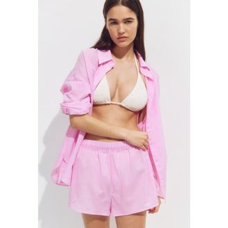 H&M Cotton Beach Shorts in Pink/pinstriped at Nordstrom, Size X-Large