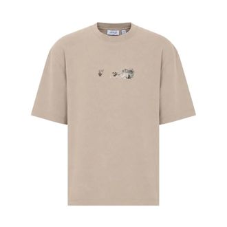 Off-white Logo T-shirt met ronde hals - Heren - Tops - Beige - Maat: XL Katoen