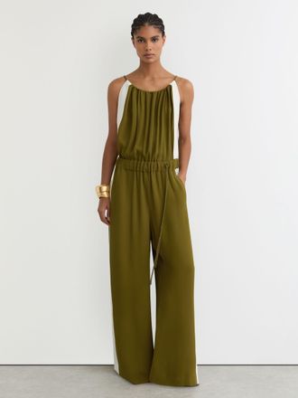 Reiss Green & cream Colourblock Gathered Wide-leg Jumpsuit, 10
