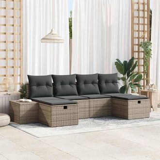 vidaXL Conjunto De Sof&aacute; De Jard&iacute;n Con Coj&iacute;n 6 Pcs Gris Rat&aacute;n Sint&eacute;tico