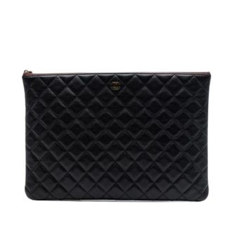 Chanel Pre-owned Quilted Caviar Leather Clutch - Dames - Pre-owned - Zwart - Maat: ONE Size Leer