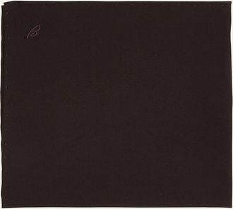 Brioni Mens Silk Poplin Embroidered Monogram Pocket Square