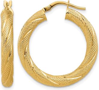 Diamond2Deal 10K Yellow Gold Polished and Textured Round Hoop Earrings