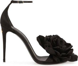 Dolce & Gabbana Keira floral-appliqué satin sandals - women - Silk/Leather/Rayon/Goat Skin/Leather - 36.5 - Black
