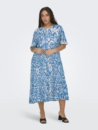 Only Carmakoma Druckkleid ONLY CARMAKOMA CARMARRAKESH LIFE SS MIDI DRESS AOP, Damen, Gr. 44, N-Gr, blau (azure blau aop:nanny), Obermaterial: 100% Viskose, bedruckt,