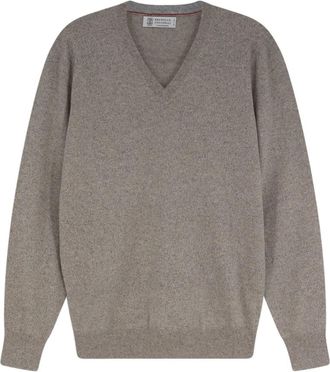 Brunello Cucinelli Trui met V-hals - Heren - V-hals truien - Beige - XL - Kasjmier - Truien & Vesten