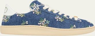 Valentino Garavani Floral Embroidered Denim Low-Top Sneakers