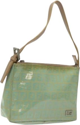 Fendi Pre-owned Shoulder Bags, female, Green, Size: ONE SIZE Pre-owned Canvas Shoulder Bag