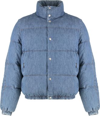 Dolce & Gabbana Mens Puffer Jacket In Denim - Light Grey Cotton - Size EU 50 (Mens)