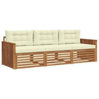 vidaXL Conjunto De Sof&aacute;s De Exterior Con Coj&iacute;n 3 Pcs Natural Y Crema Vidaxl