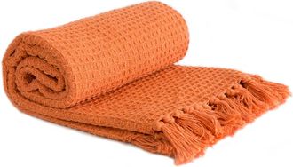 TJ Hughes Honeycomb - Recycled Cotton Throw in Orange - TJ Hughes