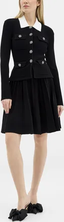 Self Portrait Womens Shimmering buttons black knit minidress