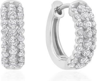 Crislu Triple Row Huggie Hoop Earrings in Pure Platinum/Clear Stone at Nordstrom