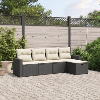 vidaXL Set De Muebles De Jard&iacute;n 5 Pzas Y Cojines Rat&aacute;n Sint&eacute;tico Negro Vidaxl