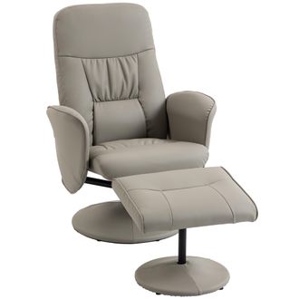 HOMCOM Homcom Sill&oacute;n Relax Reclinable Con Reposapi&eacute;s, Sill&oacute;n Relax De Cuero Sint&eacute;tico Con Respaldo Alto, Giratorio 360&deg;, Reposabrazos, Beige Gris