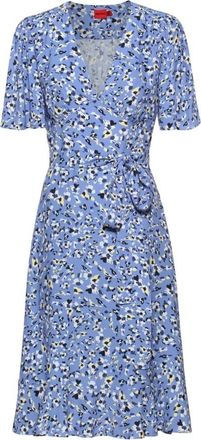 HUGO BOSS Kerbati-1 Wrap Jurk - Dames - Wikkelkleedje - Blauw - L - Polyester - Kleedjes