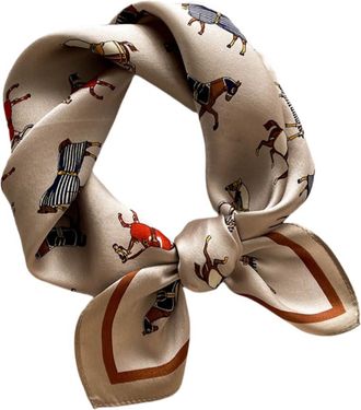 Generic 100% Real Mulberry Silk Women Small Square Neck Scarfs 21 Lightweight Headscarf Fashionable Printed Neckerchief (Pony-Champagne)