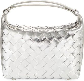 Bottega Veneta Mini Wallace Mirror Intrecciato Metallic Leather Shoulder Bag in 8101 Silver/silver at Nordstrom