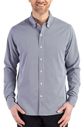 Cutter & Buck Skyline Epic Confidence Check Stretch Button-Down Shirt in Navy Blue/white at Nordstrom, Size 4Xlt