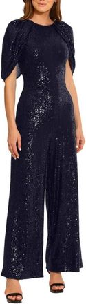 Maggy London Cape Sleeve Sequined Jumpsuit In Navy