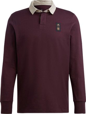 adidas Mens adidas Solid Color Brand Logo Casual Long Sleeves Dark Sauce Purple Polo Shirt HC1274