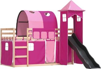 vidaXL Vidaxl - Bunk Bed without Mattress with Slide and Curtains Pink 80x200 cm