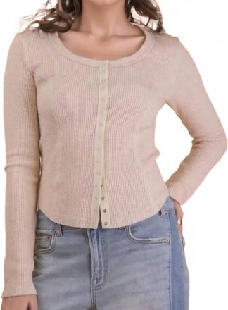 Very J Rib Knit Button Top In Oatmeal